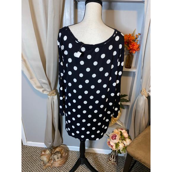 NWT Women’s size 26/28W Cato Black White Polkadot Soft 3/4 Sleeve Top - Picture 5 of 10